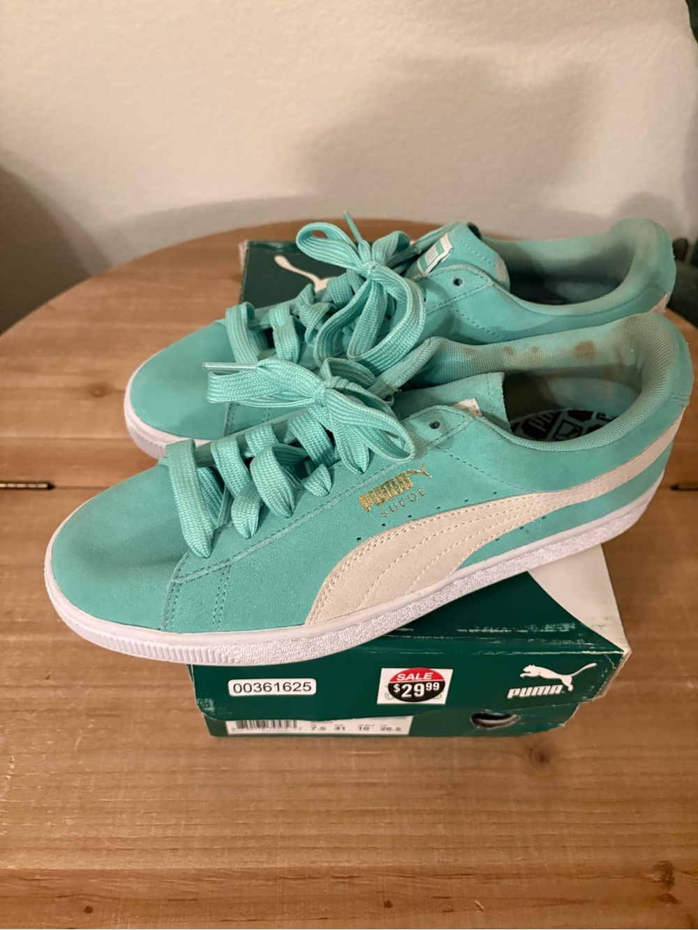Puma Women's Suede Sneakers in Aqua and White